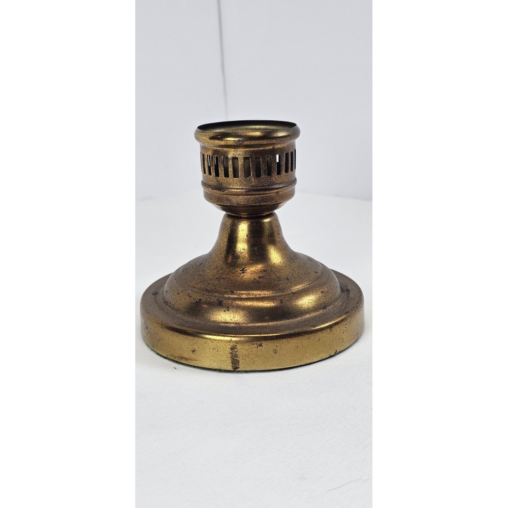 Vintage Brass Candlestick Holder 4" Round Base Weighted Classic Patina